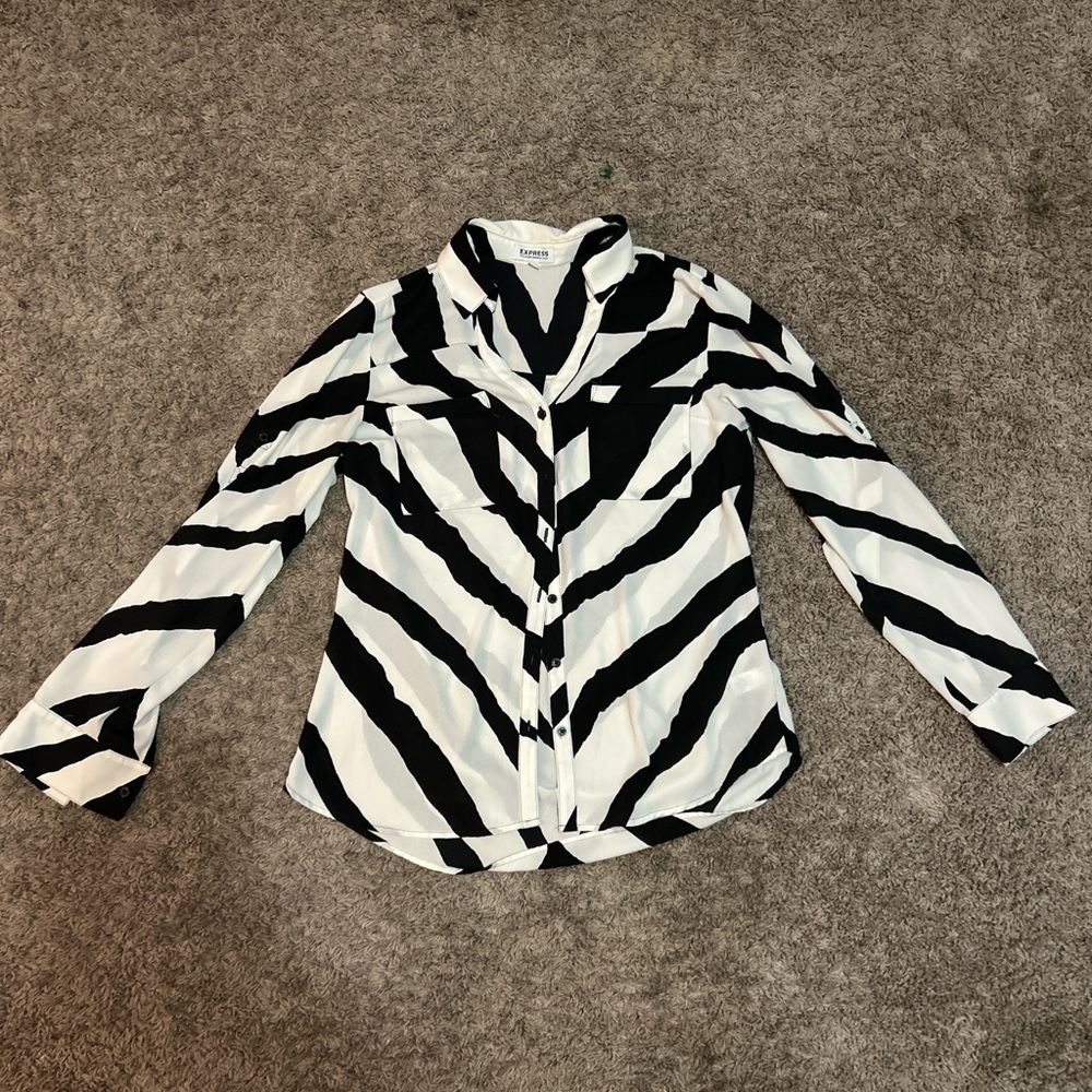 Express Black and White Striped Button Down Shirt